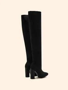 CUCCOO BASICS 女士黑色尖头时尚百搭过膝长靴 - 黑色 - 查看 8