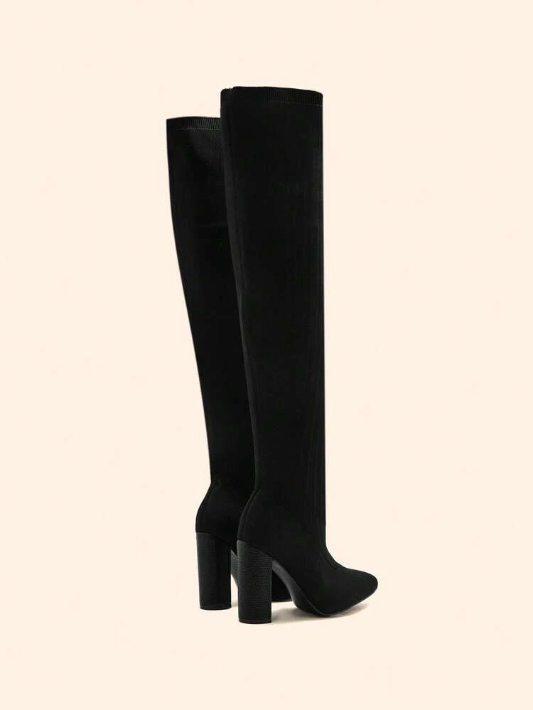CUCCOO BASICS Women's Black Pointed Toe Fashionable Versatile Thigh-High Boots For Christmas