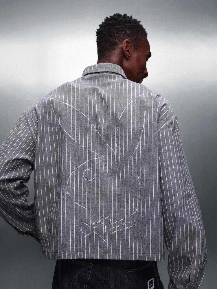 PLAYBOY X SUMWON Camisa de colarinho com estrelas de strass e listras finas.