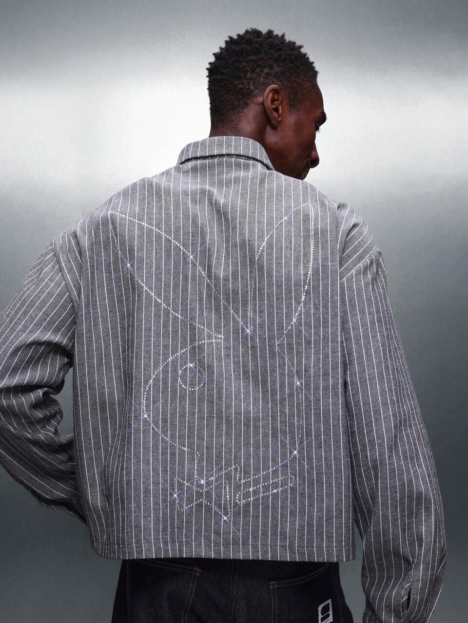 PLAYBOY X SUMWON Collared Shirt With Rhinestone Stars And Pinstripes