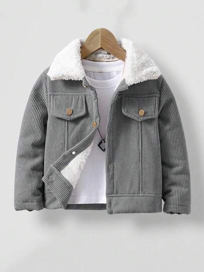 SHEIN Vacaura Young Boy's Color Blocking Stand Collar Long Sleeve Single-Breasted Fleece Casual Jacket, Autumn/Winter