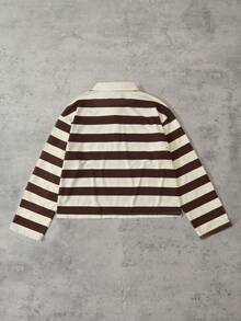 ROMWE MEN Gestreiftes Polokragen modisches Langarm T-Shirt