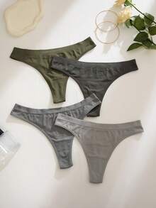 4pcs/Set Women's Seamless Minimalist Comfortable Thong Panties - Multicolor - View 3