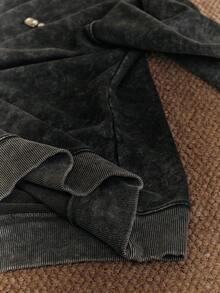 Anewsta 新款时尚女式水洗效果不对称串珠宽松卫衣，别致闪亮，黑色，时尚休闲，春夏季款 - 黑色 - 查看 9