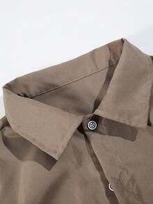 2 件青少年春季球休闲绅士单排扣灰色长袖衬衫搭配松紧腰斜口袋休闲裤套装，Vacaura 男孩装 - 駝色 - 查看 4