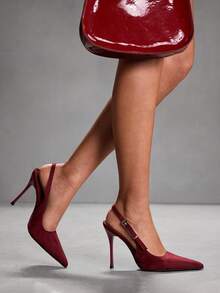CUCCOO SZL Women's Pointed Toe Buckle Design Fashionable High Heels, Versatile For Daily Wear For Christmas - Burgundy - View 7