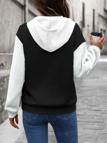 SHEIN LUNE 女士休闲宽松卫衣，饰有3D字母印花 - 黑與白 - 查看 2