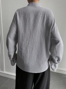 DAZY Women's Mandarin Collar Striped Loose Casual Blouse Long Sleeve