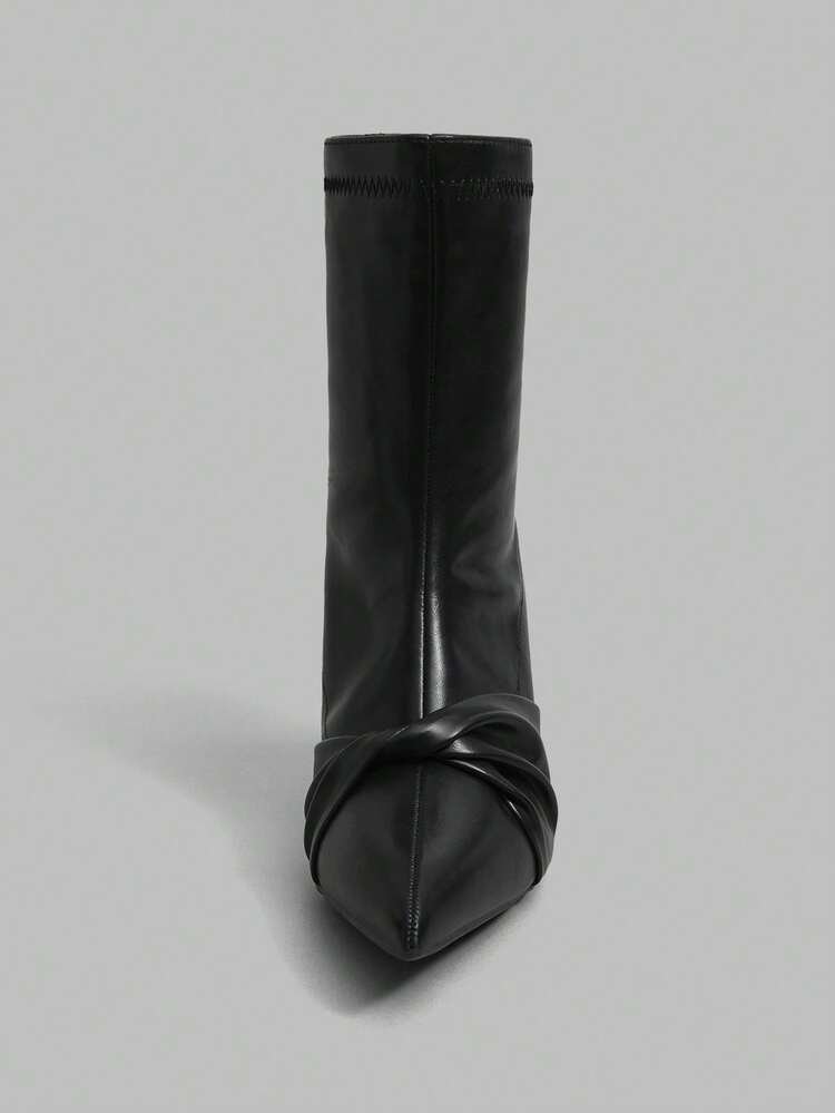 Women's Fashion Versatile Commuter Twist Pointed Toe High Heel Ankle Boots For Christmas
