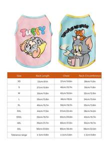TOM & JERRY X PETSIN 1pc/2pcs Pink Blue Color Blocked Pet Cat And Dog Universal Elastic Comfortable Cat And Mouse Cute Cartoon Pattern Printed Fashionable Dog Vest