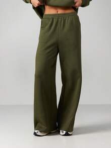 MISSGUIDED Pantaloni de trening cu talie înaltă, măslinii, cu croială relaxată, tip jogger, casual, cu cordon, talie înaltă, lungime completă