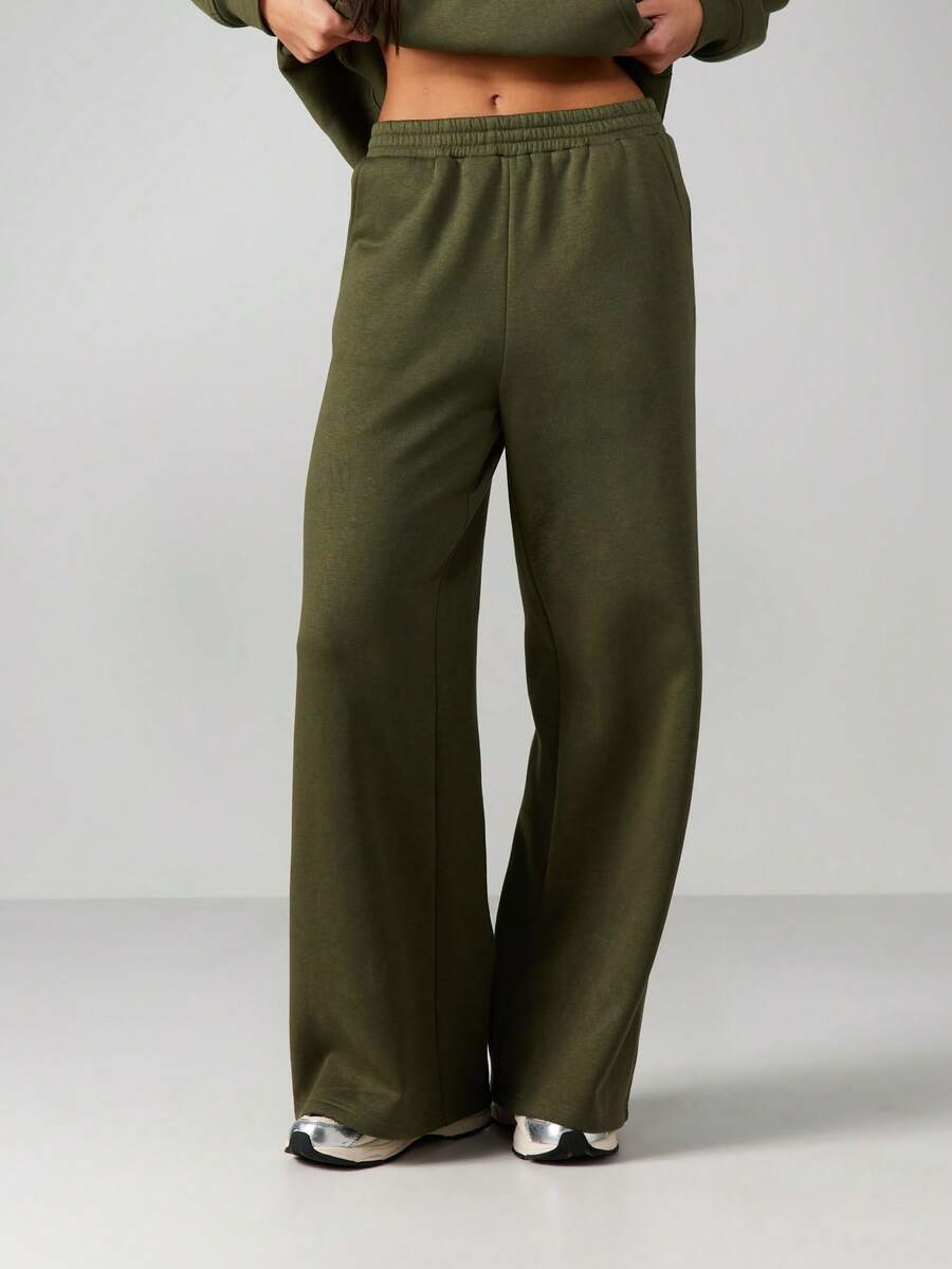 MISSGUIDED Pantaloni de trening cu talie înaltă, măslinii, cu croială relaxată, tip jogger, casual, cu cordon, talie înaltă, lungime completă