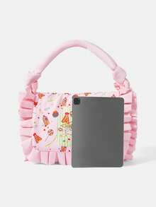 HARRY POTTER X SHEIN Print Large Capacity Soft Pillow Bag, Pink Kawaii Ruffle Shoulder Purse, Y2K Handbag For Daily & School Outfits - Pink - View 8