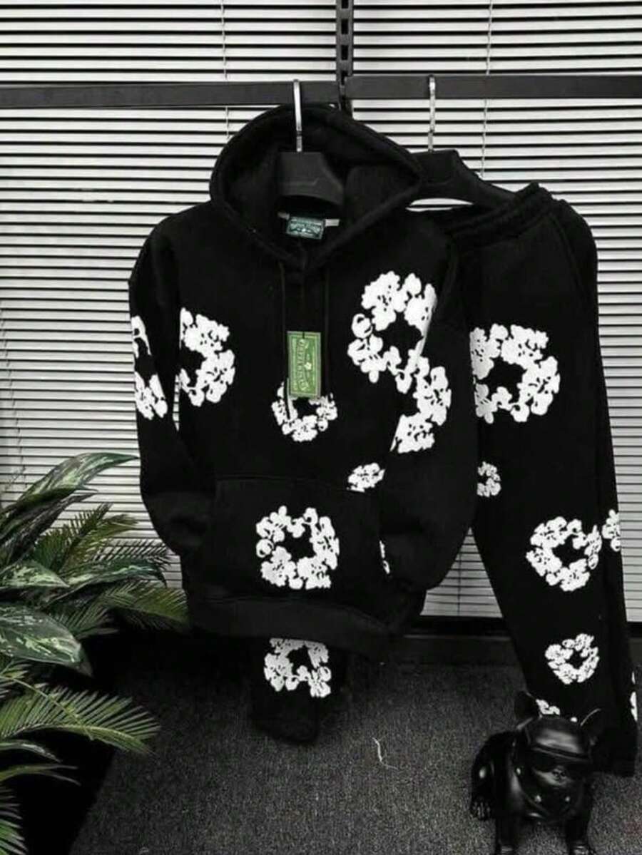 Set deportivo de 2 piezas unisex, conjunto de pants y sudadera cómodo - Negro - Ver 1