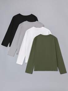 Vacaura 4 件装平价青少年（男）T 恤，黑色、黑色、灰色、白色、卡其色，4 种颜色 4 件套百搭休闲 T 恤组合套装 - 彩色 - 查看 5