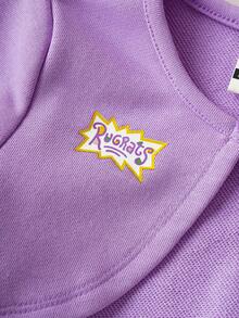 Nick 90s | SHEIN Baby Girl Cartoon Figure Graphic Purple Jacket & Purple Polka Dot Cute White Tank Dress, 2 Piece Set - Purple - View 8