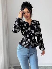 Rafferiza Women's Embroidered Blouse, Long Sleeve, Autumn - Black - View 3