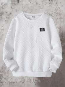 SHEIN Vacaura 青少年男孩几何图案字母印花圆领长袖休闲卫衣