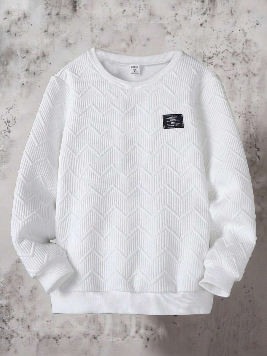 SHEIN Vacaura 青少年男孩几何图案字母印花圆领长袖休闲卫衣