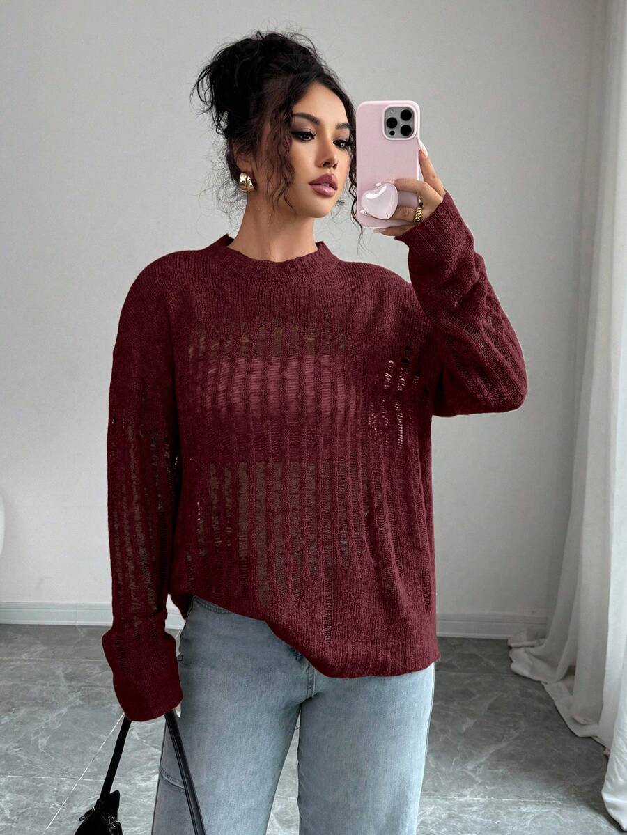 Selianne Women's Lightweight Hollow Out Sheer Sweater