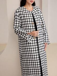 Veilorie 女士优雅通勤格子长袍 - 白色 - 查看 6