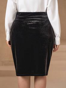 Gownix 大码女士优雅蕾丝及膝A字裙，女士半身裙，女士铅笔裙，女士短裙，黑色女士半身裙，女士度假装，女士夏季装，女士商务休闲装 - 黑色 - 查看 2