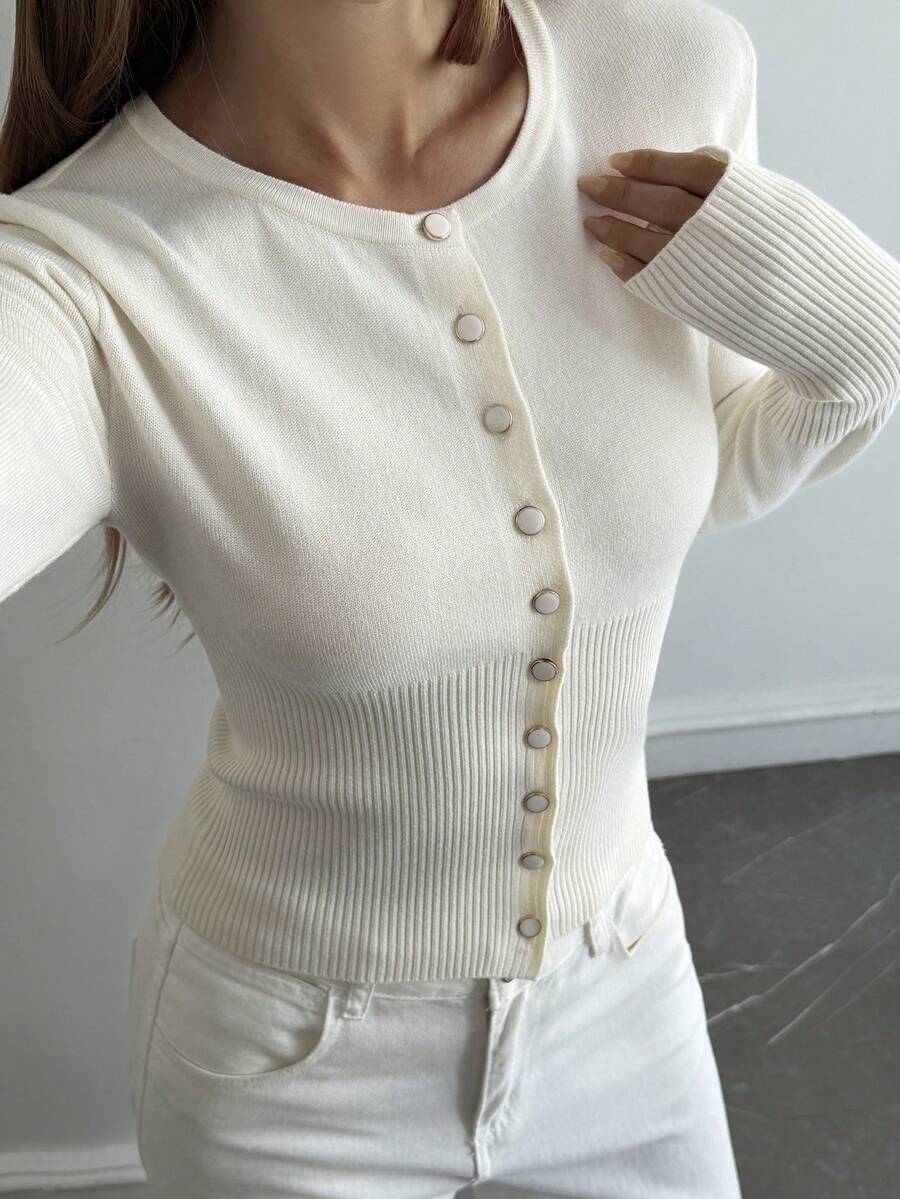 Livesso Áo khoác cardigan dệt kim màu trắng trang nhã, phong cách đường phố thường ngày dành cho nữ, thích hợp cho mùa xuân và mùa thu, cũng như dịp năm mới và Giáng sinh. - Màu be - Xem 1