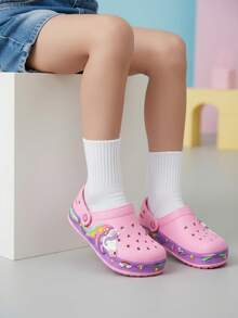 Sandalias chanclas luz LED de verano niño comodos para deporte y playa diseño unicornio dormido - Rosa - Ver 1