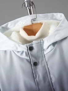 Vacaura 1pc Boys' Autumn/Winter Hooded Ombre Black & White Fleece Jacket, Suitable For Casual, Sports, Outdoor Activities For Big Kids Fall