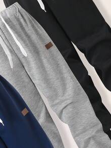 Vacaura 3 件青少年男童时尚针织运动裤套装，黑色/灰色/海军蓝，面料柔软，舒适，适合上学、运动、户外、秋季、百搭休闲装 - 彩色 - 查看 4