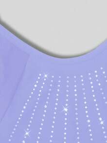 SHEIN 少女运动服渐变网纱长袖体操服，镶钻体操连体衣，四向弹力高弹健身户外运动舞蹈瑜伽体操连体服 - 淡紫色 - 查看 4