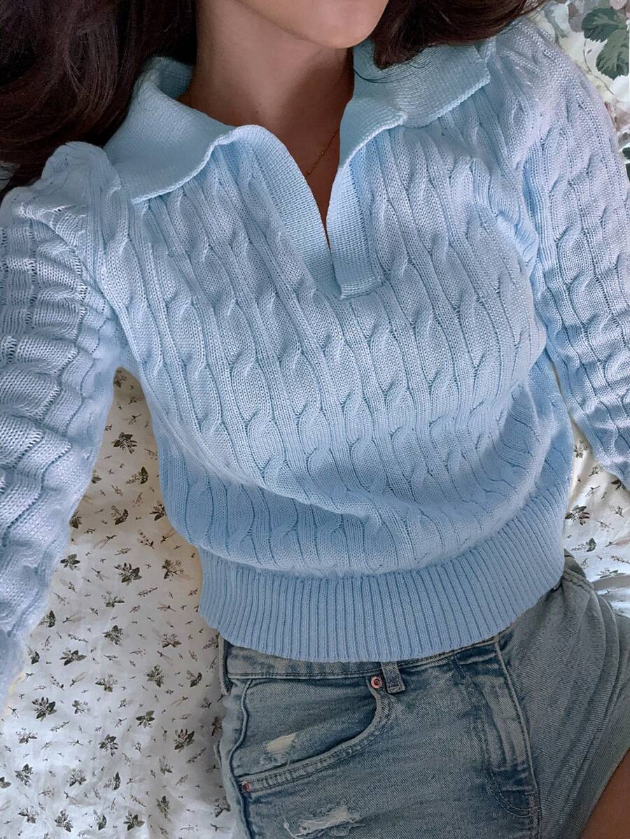 Sunnyshic Women's Casual Drawstring Long Sleeve Knit Sweater, Light Yellow, Autumn/Winter - Blue - View 1