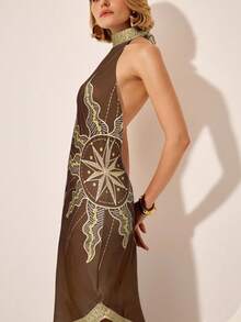 CAJUNI 复古神秘太阳印花不对称连衣裙 - 棕色 - 查看 5