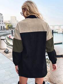 EMERY ROSE Chaqueta de mujer de manga larga, cuello de camisa, de un solo pecho, con bolsillo y contraste de color, para otoño/invierno