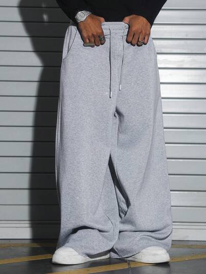 PAVTROS 男士纯色抽绳腰带口袋阔腿宽松休闲运动裤