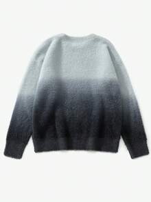 Chillumni 男士休闲渐变圆领套头毛衣，秋冬季 - 灰色 - 查看 2