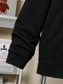 Vacaura 2件套青少年男童时尚休闲运动足球图案长袖运动衫套装 - 黑色 - 查看 6