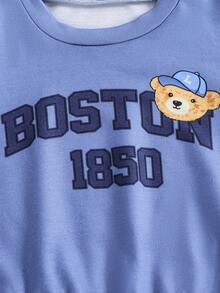 SHEIN Baby Boy Casual Letter & Bear Print Sweatshirt And Sweatpants Set, Autumn - Multicolor - View 5