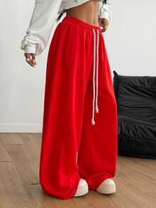 Coolane Women's Summer Streetwear Going Out Break Oversized Elastic Waistband Comfortable Scimitar Pants - Red - View 6