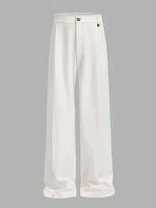 EASEVO 男士加大码纯色休闲直筒裤 - 白色 - 查看 7