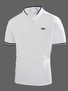 SHEIN Vacaura Teen Boy Casual Stand-Up Collar Knitted Polo Shirt - White - View 3