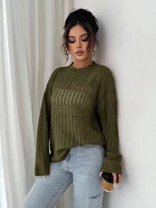 Selianne Sweater Tipis Berongga Ringan untuk Wanita - Hijau - View 3