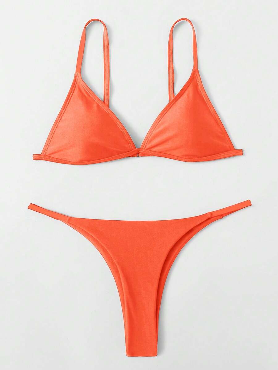 SHEIN Swim Solid Color Sexy Bikini Set For Beach Vacation - Orange - View 1