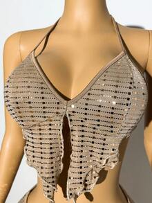 EgrlEra 女士性感亮片刺绣系带套装 - 金色 - 查看 4