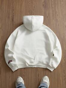 SWAVVY Men's Casual Zip-Up Hoodie Sweatshirt With Screen Print, Loose Fit, Spring/Autumn - Light Yellow - View 4