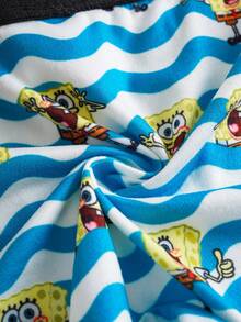 SpongeBob SquarePants | SHEIN Tween Boy Striped & Cartoon Pattern Contrast Trim Fashion Boxer Shorts