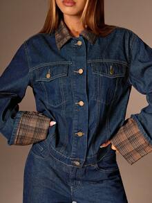 Avantive Fall & Winter Women  Blue Denim Jacket Christmas New Years Holiday Party Women Coat Black Blue Coat Holiday New Years Loose Coat Long Sleeve Coat New Years Eve New Years Christmas Party Women Denim Holiday Women Holiday Christmas Y2k Loose Collared Retro Party Wear Blue Washed With Pockets Street Style Belt Classy Daily Wear Casual Denim Coat Padded Denim Warm Denim Ladies Denim Thick Jacket Lambswool Denim Women's Denim Jacket Women's Denim Jacket Women's Warm Jacket Women's Christmas Jacket - Dark Wash - View 7