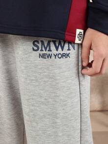 SUMWON Boys Polo Collar Sweatshirt And Jogger Pants Smart Casual Matching Set With New York Logo Design Vacation - Navy Blue - View 7