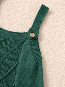 SHEIN Vêtements d'automne/hiver pour bébé garçon/fille nouveau-né/tout-petit : Barboteuses en tricot vert, salopettes, pulls, confortables, polyvalents, à la mode, mignons, rétro, design de base classique et simple, convenant pour l'intérieur, l'extérieur, le ski, le port quotidien, les sports, les jeux, les fêtes, la photographie, les vacances - Vert sapin - Voir 9