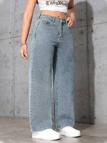 Rivivi Plus Size Women's Non-Stretch Washed Denim Jeans, Vintage Retro Mid-Rise Loose Relaxed Straight Leg Jeans - Light Wash - View 3